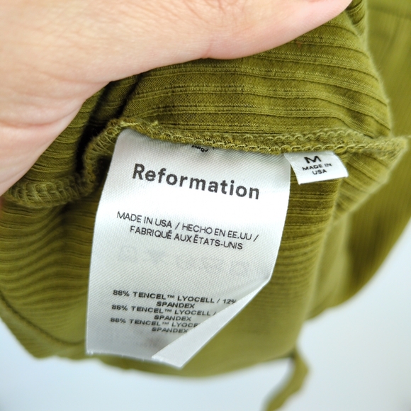 Reformation Laurena Ribbed Knit Dress Green Mini Dress Slit Women's Medium - Picture 6 of 8